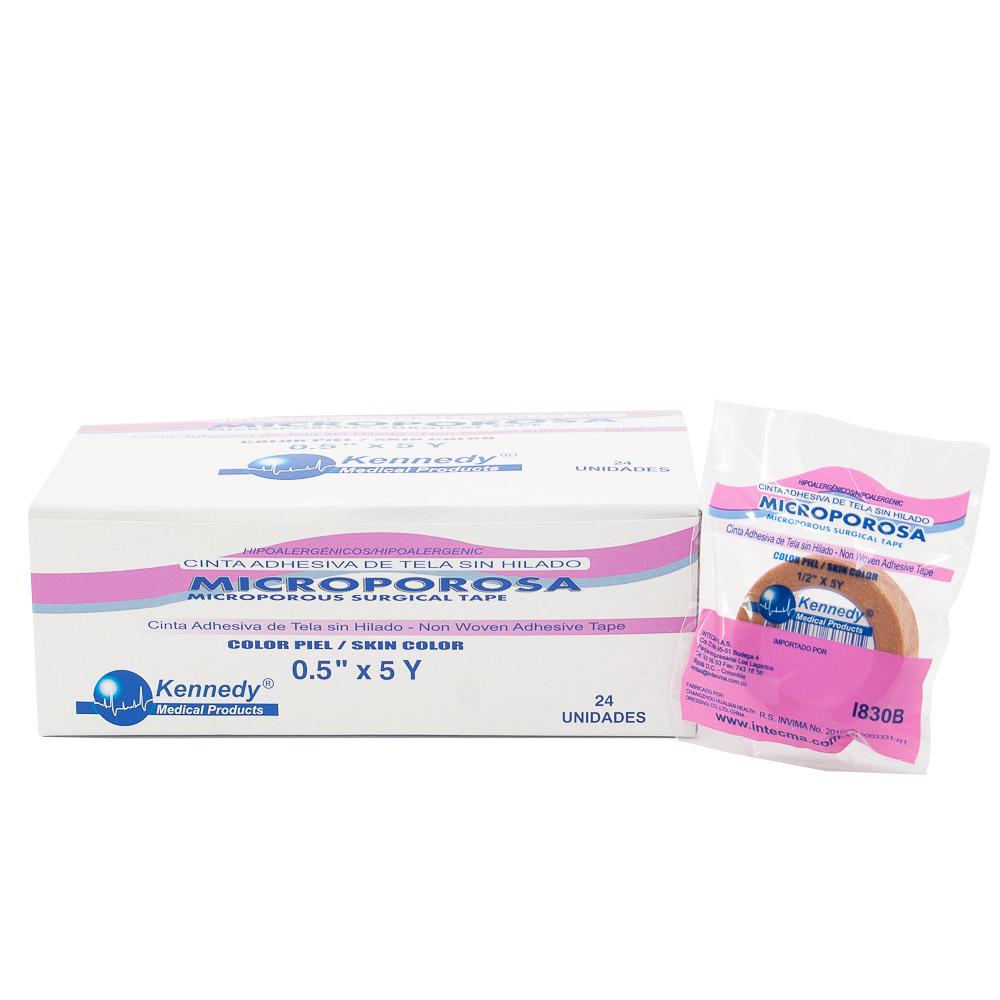 Cinta microporosa piel 0,5" X 5 Y en empaque individual - caja x 24 und